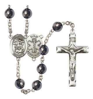 Silver-Plated 8mm Saint Michael/1St Responder Rosary