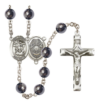 Silver Plated 8mm Hematite Saint Michael the Archangel/Policeman Rosary