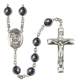 Silver-Plated 8mm Saint Michael the Archangel  Engraved Catholic Rosaries