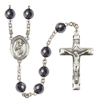 Silver-Plated 8mm Saint Scholastica  Engraved Catholic Rosaries