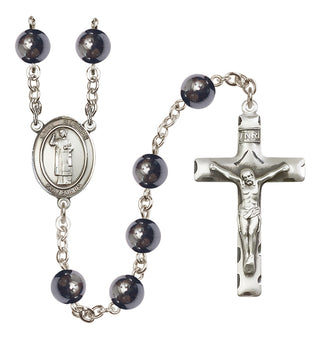 Silver Plated 8mm Hematite Saint Stephen the Martyr Rosary