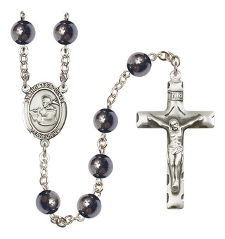 Silver-Plated 8mm Saint Thomas Aquinas  Engraved Catholic Rosaries