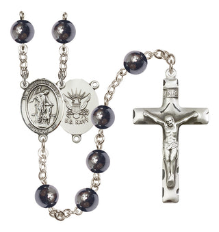 Silver-Plated 8mm Guardian Angel / Navy Rosary