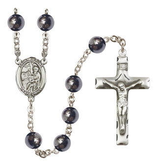 Silver-Plated 8mm Saint Jerome  Engraved Catholic Rosaries