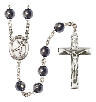 Silver-Plated 6mm Saint Christopher/Figure Skating  Engraved Catholic Rosaries