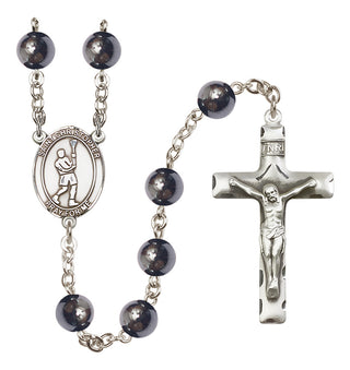 Silver-Plated 6mm Saint Christopher/Lacrosse Rosary
