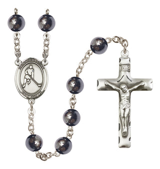Silver-Plated 8mm Saint Sebastian/Ice Hockey Rosary