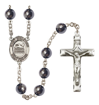 Silver-Plated 8mm Saint Sebastian/Swimming Rosary