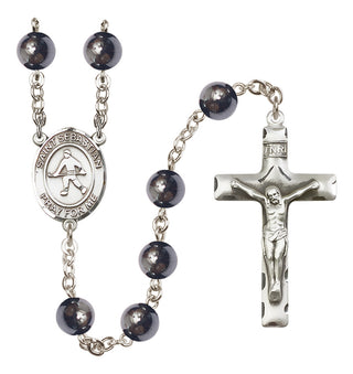 Silver-Plated 8mm Saint Sebastian/Field Hockey Rosary