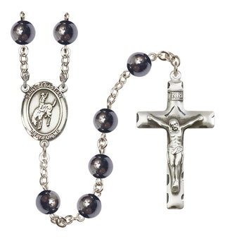 Silver-Plated 8mm Saint Sebastian / Rodeo Rosary