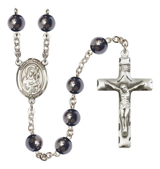 Silver-Plated 8mm Saint Gertrude of Nivelles  Engraved Catholic Rosaries
