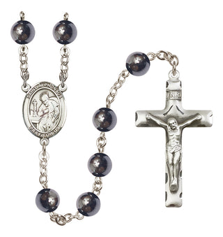 Silver Plated 8mm Hematite Saint Alphonsus Rosary