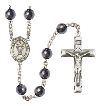 Silver Plated 8mm Hematite Our Lady of All Nations Rosary