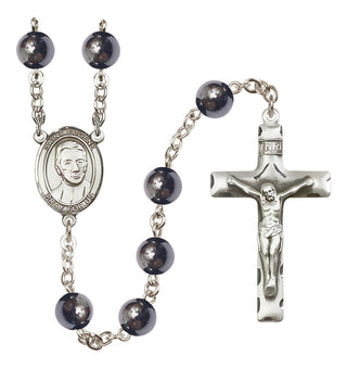 Silver Plated 8mm Hematite Saint Eugene de Mazenod Rosary