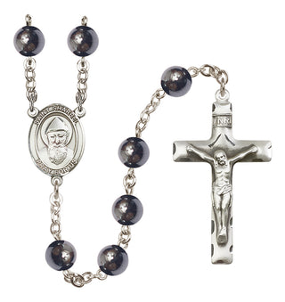 Silver Plated 8mm Hematite Saint Sharbel Rosary