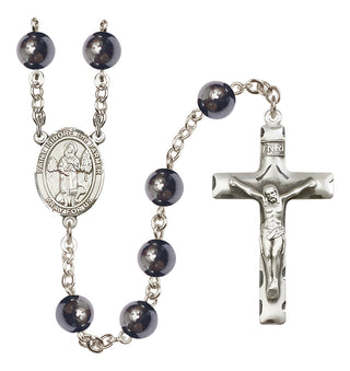 Silver Plated 8mm Hematite Saint Isidore the Farmer Rosary