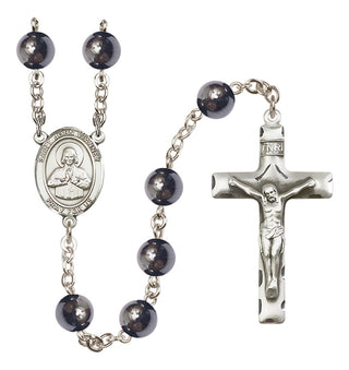 Silver Plated 8mm Hematite Saint John Vianney Rosary