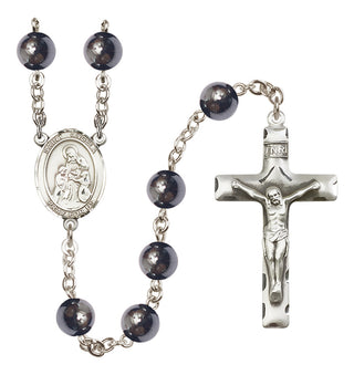 Silver Plated 8mm Hematite Saint Angela Merici Rosary