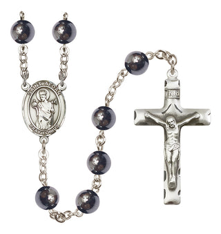 Silver-Plated 8mm Saint Aedan of Ferns  Engraved Catholic Rosaries