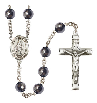 Silver Plated 8mm Hematite Saint Cornelius Rosary