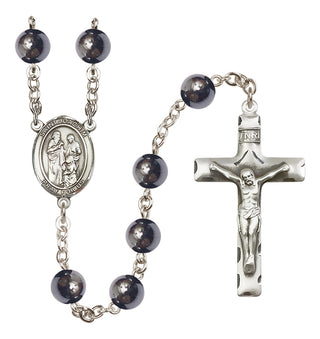 Silver-Plated 8mm Saint Joachim  Engraved Catholic Rosaries