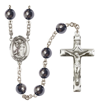 Silver-Plated 8mm Saint Rocco  Engraved Catholic Rosaries