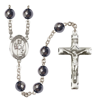 Silver-Plated 8mm Saint Uriel the Archangel  Engraved Catholic Rosaries