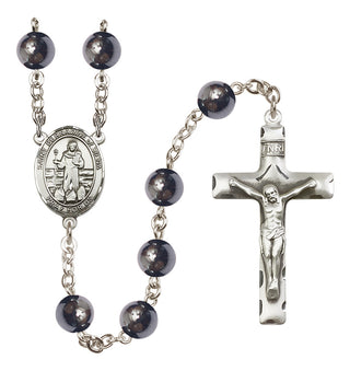 Silver Plated 8mm Hematite Saint Bernadine of Sienna Rosary
