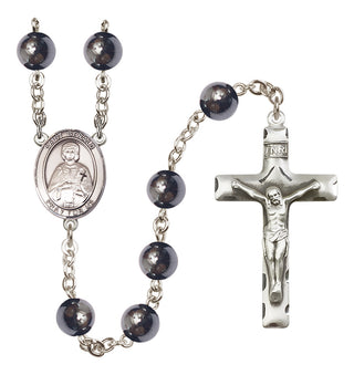 Silver-Plated 8mm Saint Gerald  Engraved Catholic Rosaries