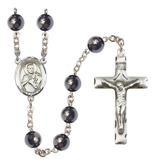 Silver-Plated 8mm Saint Viator of Bergamo  Engraved Catholic Rosaries
