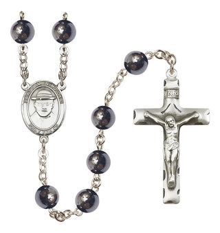 Silver-Plated 8mm Saint Damien of Molokai  Engraved Catholic Rosaries