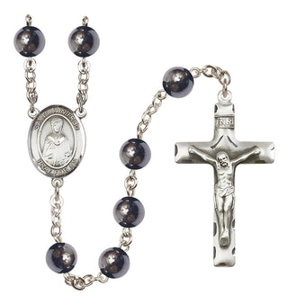 Silver Plated 8mm Hematite Saint Winifred of Wales Rosary