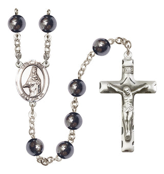 Silver Plated 8mm Hematite Saint Emma Uffing Rosary