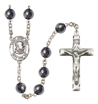 Silver Plated 8mm Hematite Saint John Xxiii Rosary