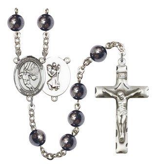 Saint Christopher and Basketball Rosary with Hematite Beads