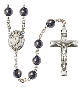 Silver-Plated 8mm Saint Sebastian/Lacrosse Rosary