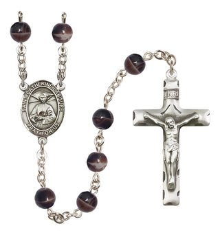 Silver Plated 7mm Brown Saint Catherine Laboure Rosary