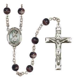 Silver-Plated 6mm Saint Christopher  Engraved Catholic Rosaries