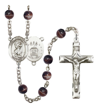 Saint Christopher and Air Force Rosary with Brown Beads