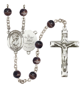 Silver-Plated 7mm Saint Christopher / Army Rosary