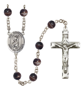 Silver-Plated 7mm San Cristobal  Engraved Catholic Rosaries
