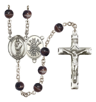 Silver Plated 7mm Brown Saint Florian/Firefighter Rosary