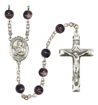 Silver Plated 7mm Brown Saint Francis Xavier Rosary