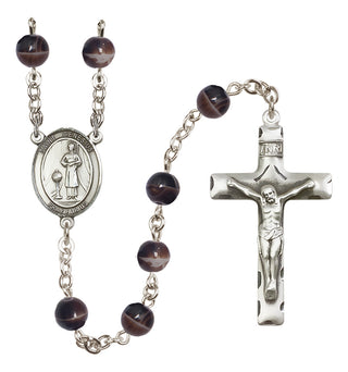 Silver Plated 7mm Brown Saint Genesius of Rome Rosary