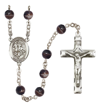 Silver Plated 7mm Brown Saint George Rosary