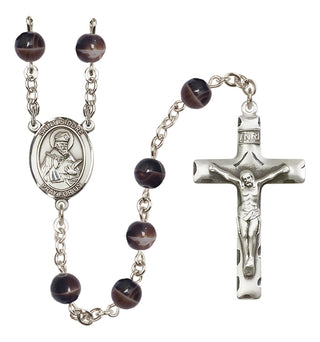 Silver-Plated 7mm Saint Isidore of Seville  Engraved Catholic Rosaries