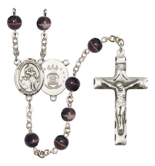 Silver Plated 7mm Brown Saint Joan of Arc / Air Force Rosary