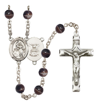 Silver-Plated 7mm Saint Joan of Arc / Navy Rosary