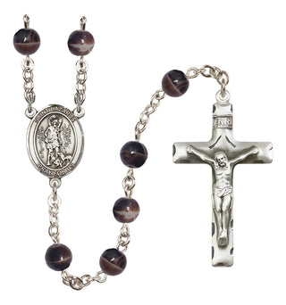 Silver Plated 7mm Brown Saint Lazarus Rosary