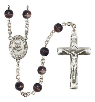 Silver Plated 7mm Brown Saint Maximilian Kolbe Rosary